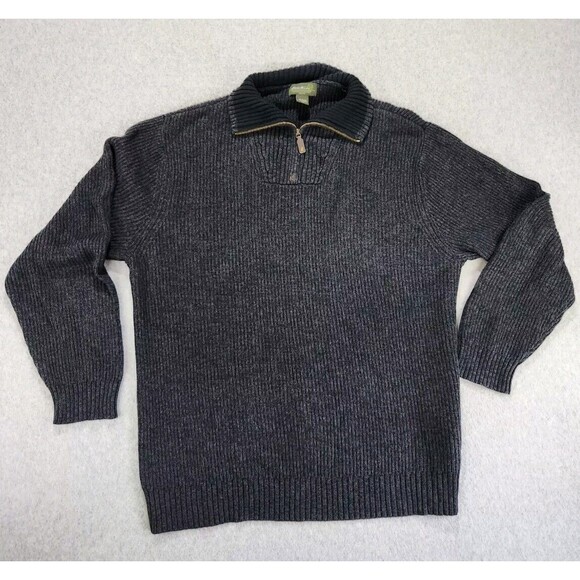 Eddie Bauer Sweater Mens XXL Heavy Knit Ribbed Cotton‎ Quarter Zip Dark Gray - Picture 1 of 9